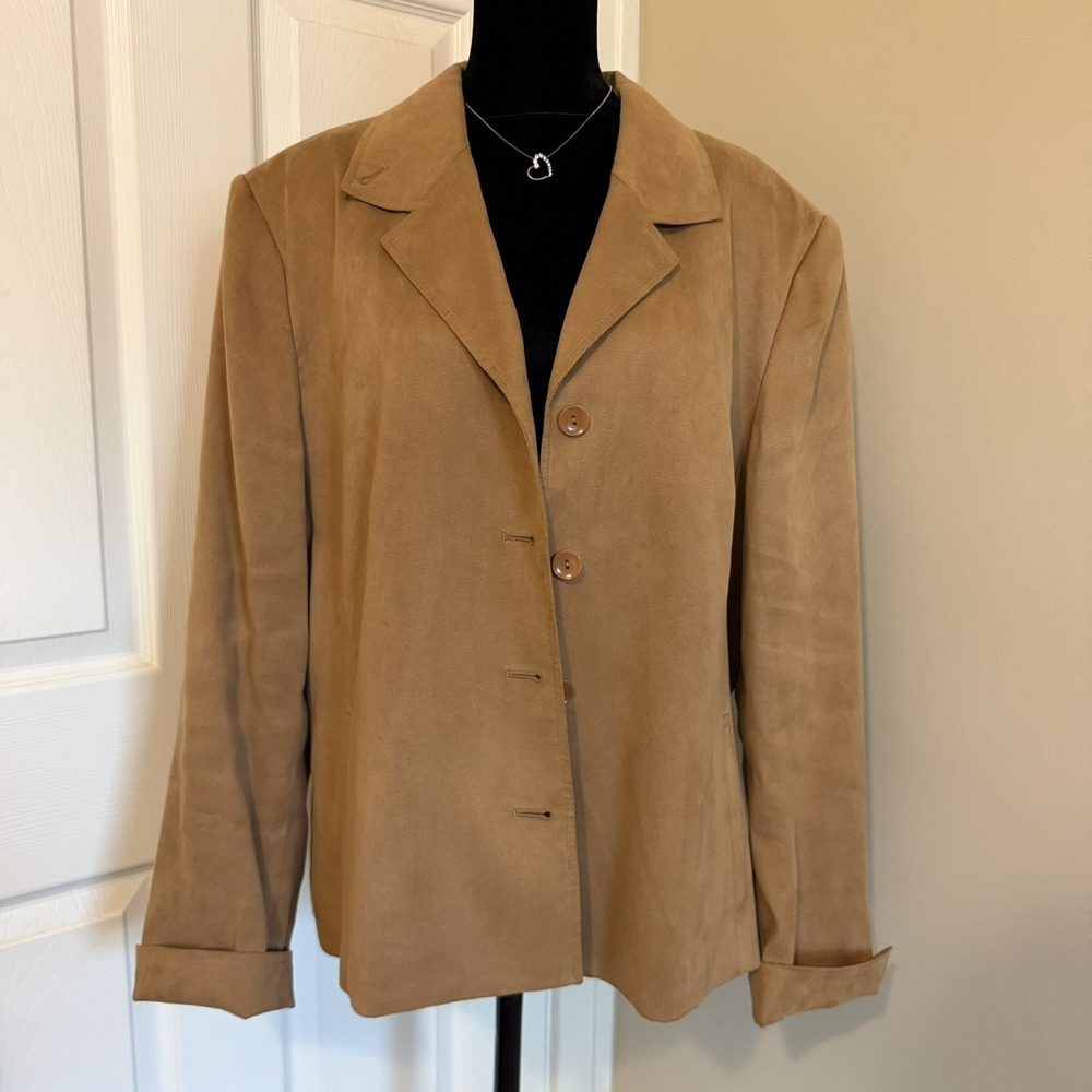 Talbots Woman Camel Faux Suede Jacket Blazer plus Sz 18 Classic Fall Old Money